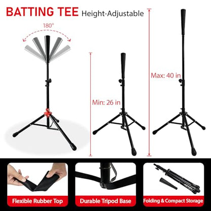 7x7 FT Baseball Net, Baseball & Softball Training net with Batting Tee, Strike Zone & Circular Target and Weighted Ball, Portable Design with Compact Storage