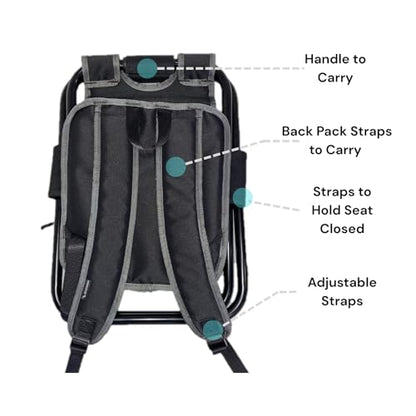 2 in 1 Pickleball Bag and Foldable Chair, Adjustable Bag with Foldable Chair, Paddle Pocket, Compartment for Shoes, Water Bottles and Extra Paddles