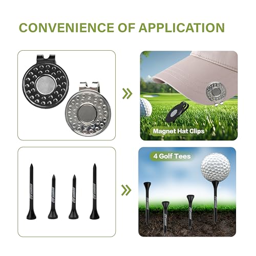 SANDIAN [Full Set], Golf Ball Markers Carbon Fiber T800 Full Set with Genuine Brown Leather Belt Clip Tee Holder Pouch, Magnetic Hat Clips, Storage Case [Brown Leather]