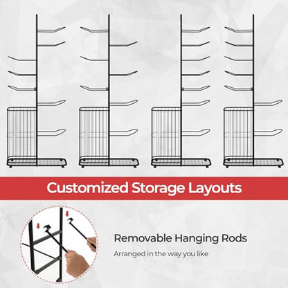 GYMAX Sports Equipment Organizer, Basketball Rack 7-Tier with Removable Hanging Rods, Side Ball Basket, Adjustable Foot Pads, Sports Organizer for Garage, Toy Organizer