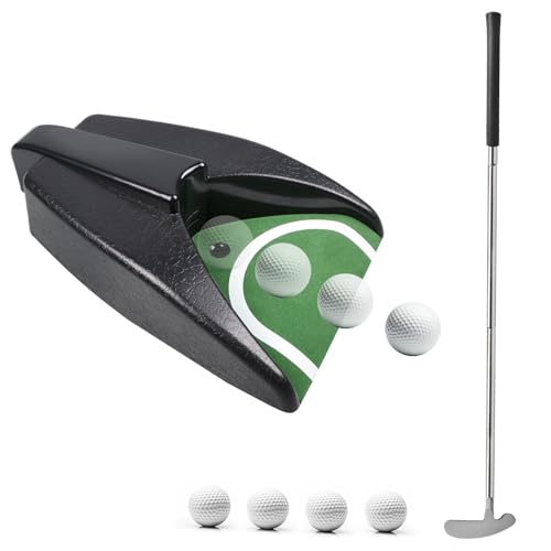 Golf Putting Combo: Automatic Ball Return Machine & Two-Way Putter Set with Practice Balls - Indoor/Outdoor Use for Men, Women, Kids