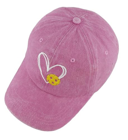 Pickleball Baseball Cap for Men Women, Funny Adjustable Embroidered Cotton Outdoor Sport Pickle Ball Heart Hat - color: Pink