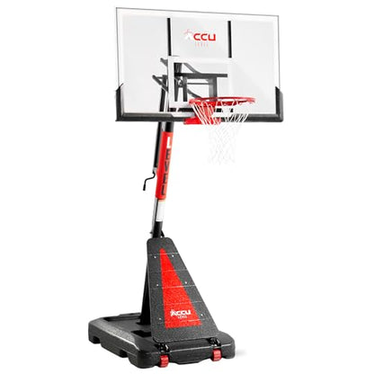 ACCU LEVEL Crank Lift Basketball Hoop Outdoor 7.5-10ft Adjustable Portable Basketball Goal for Youth and Adults 54" Angle Adjustable PC Backboard and Large Fillable Base - style: 54 inch Backboard