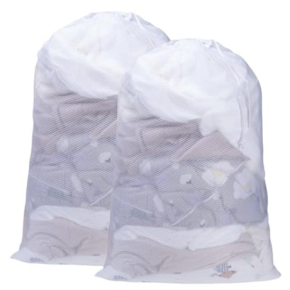 2 Pack Mesh Laundry Bags, 23 x 34 Inches Heavy Duty Mesh Laundry Bag, Large Laundry Drawstring Bag for College, Dorm, Travel, Family and Apartment Dwellers (white) - color: white