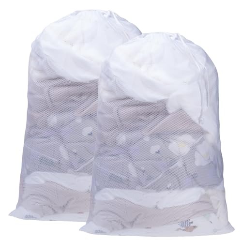 2 Pack Mesh Laundry Bags, 23 x 34 Inches Heavy Duty Mesh Laundry Bag, Large Laundry Drawstring Bag for College, Dorm, Travel, Family and Apartment Dwellers (white) - color: white