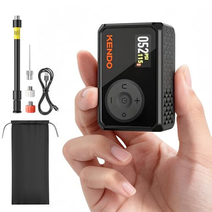 KENDO Mini Electric Bike Pump, 120 PSI Fast Inflation Portable Tire Inflator with Auto Shut-Off & Digital Gauge, USB-C Rechargeable, Presta & Schrader Compatible for Road Bike, MTB, E-Bike, Ball Pump