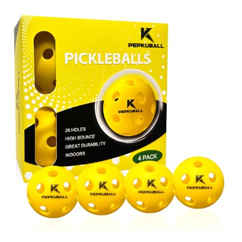 26 Hole Indoor 40 Outdoor Pickleball Balls 4 8 12 Pack Compatible with All Pickleball Paddles - color: X26-Yellow, size: 4 Count