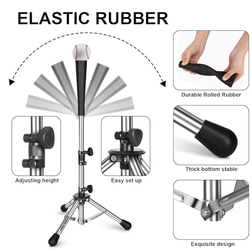 Baseball Tee Batting Tee Softball Tee Portable Travel Hitting Tee,Easy Adjustable Height,Stable Tripod Stand - color: Steel, style: Tee