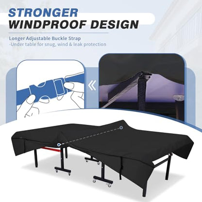 Ping Pong Table Cover Outdoor Waterproof, Dual Function Table Tennis Cover Fits Both Folding Tables and Flat Tables Indoor & Outside 68"L x 6"/30"W x 62"H, Black - color: Black