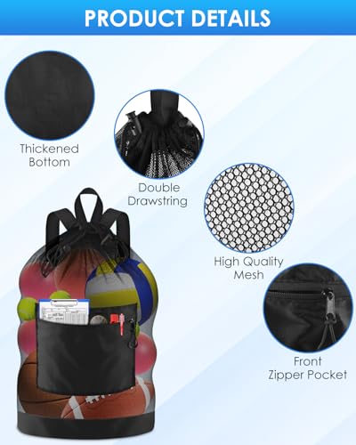 BROTOU Soccer Ball Bag with Double Shoulder Strap Large Mesh Sports Equipment Net Bag with Top Handle Heavy Duty Drawstring Bags Team Work for Basketball, Volleyball, Baseball, Swimming Gear - size: 17" X 27" (hold to 3 soccer ball)