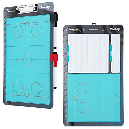 Champion Sports Large & XL Dry Erase Board For Coaching - Whiteboards for Strategizing, Techniques, Plays - 2-Sided Boards with Front Side Full Field - Backside Half Field and Lineup - color: Hockey, style: Standard Coaches Board