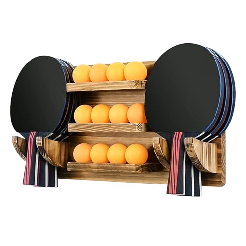 Ping Pong Paddle Holder, Wall Mounted Table Tennis Rack Holds 6 Paddles and 12 Balls Table Tennis Racket Display Accessories Organizer for Game Room, Home