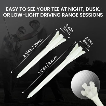 FINGER TEN Glow-in-The-Dark Plastic Golf Tees 2 3/4" 3 1/4" Value 30 Pack, Durable Fluorescent Green Light Up Tees with 5-Prong for Indoor Outdoor Night Practice (30 Pack (2 3/4 Inch))