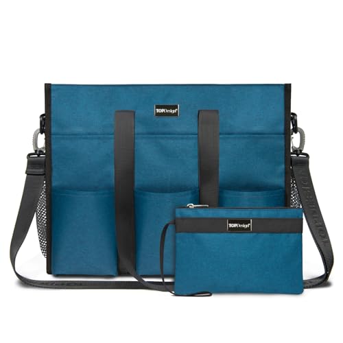 TOPDesign Utility Water Resistant Tote Bag with 22 Pockets, Top Zipper Closure & Thick Bottom Support, for Working Women - color: Light Blue, size: Large