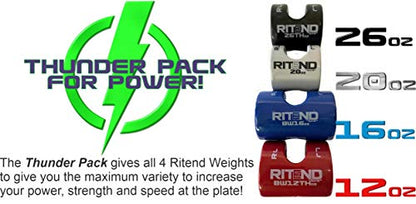 Baseball Softball Bat Weight Swing Trainer Thunder Pack for Regular Handle Bats - Increase Your Bat Speed and Strength While Developing Proper Swing Mechanics, 12oz,16oz, 20oz, 26oz