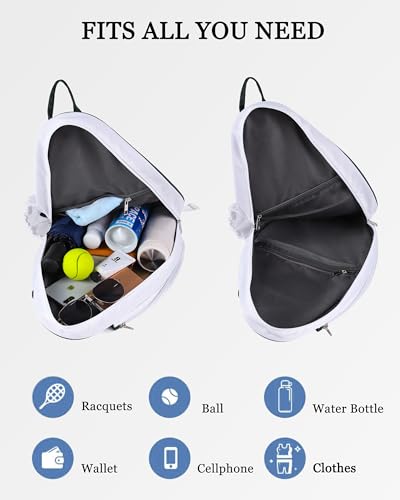 Rejolly Tennis Racket Sling Bag for Women Men Quilted Water Resistant Racquet Cover One Shoulder Crossbody Bag for 2 Tennis Rackets, Pickleball Paddles, Badminton Racquet - color: Blue Green