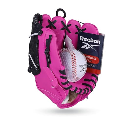 Reebok - Youth Baseball Glove Set, 9-Inch Kids Sports Glove with Foam Ball, Training Mitt for Beginners, Practice & Backyard Play - color: Pink