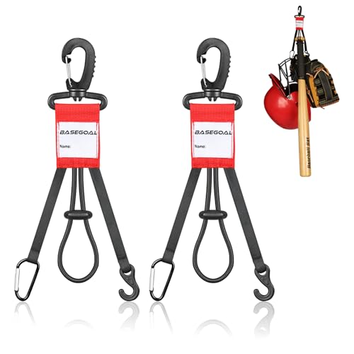BaseGoal 3 in 1 Dugout Organizer, Baseball Softball Bag Hook for Fence, Bat Holder for Dugout Fence, Baseball Dugout Accessories, Water Bottle Hook for Bag (2 Pack) - color: Red