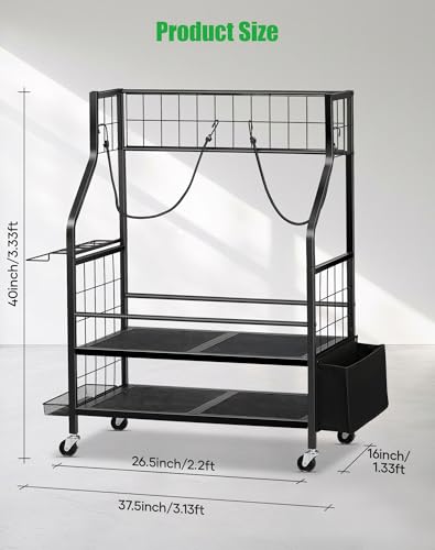 FHXZH Golf Bag Storage Garage Organizer - Golf Bag Stand Fit for 2 Bag, Extra Clubs, Balls, Shoes, and Golf Equipment Accessories, Golf Storage Rack for Garage, Club, Shed