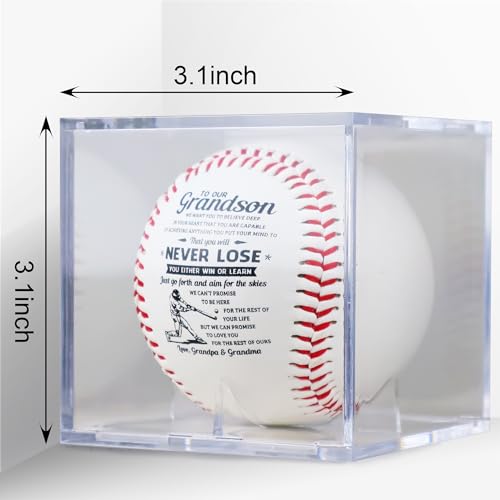 SYNGUCK Baseball Gift for Grandson-Clear Acrylic Display Case-Heartfelt Grandparents to Grandson Baseball with Inspirational Message - Perfect Birthday, Graduation Gift - style: Love,grandpa&grandma(Style 2)