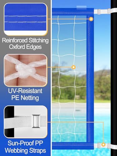 15 x 3 FT LED Pool Volleyball Net Replacement - Adjustable Strap Length 15-31 Ft for Inground Pools, Light Up Water Volleyball Net for Teens/Adults/Family Pool Backyard Party Game
