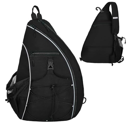 Goloni Pickleball Sling Bag for Men Women, Lightweight Pickleball Backpack with Fence Hook - color: Black