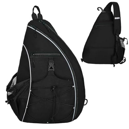 Goloni Pickleball Sling Bag for Men Women, Lightweight Pickleball Backpack with Fence Hook - color: Black