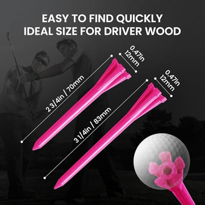 FINGER TEN Golf Tees Plastic Unbreakable Easy to Find Bulk Value 200/500/1000 Count, 2 3/4 3 1/4 Inch Tee Driving Range Reduce Friction, Green Red White USA Flag Practice - color: Pink, size: 500 Count (3 1/4 Inch)
