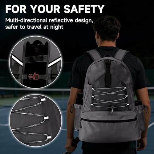 SANLIKE Pickleball Bag Backpack for Men Women，Large Pickle Ball Paddle Bag Fits 2 to 4 Paddles,Sports Duffle Bags with Shoe Compartment and Pocket - color: Gray