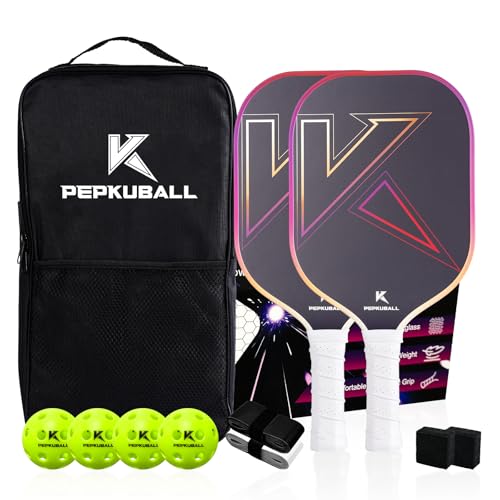 Premium Pickleball Paddles Set Fiberglass Carbon Fiber Pickleball Paddle Lightweight for Outdoor Indoor Use with Rackets for Men Women and All Ages - color: WB06-2PURPLE