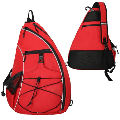 Goloni Pickleball Sling Bag for Men Women, Lightweight Pickleball Backpack with Fence Hook - color: Red