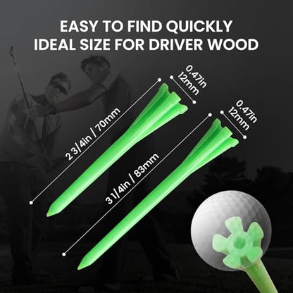 FINGER TEN Golf Tees Plastic Unbreakable Easy to Find Bulk Value 200/500/1000 Count, 2 3/4 3 1/4 Inch Tee Driving Range Reduce Friction, Green Red White USA Flag Practice - color: Green, size: 500 Count (3 1/4 Inch)