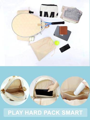 Tennis Backpack for Women and Men, Holds 1-2 Rackets, Lightweight Water-Resistant Tennis Bag for Pickleball and Badminton - color: Cream