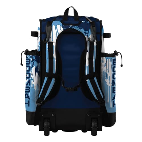 Boombah Superpack Hybrid Rolling Bat Bag - Wheeled & Backpack Version - Graffiti Drip - Multiple Color Options - color: Navy/Columbia Blue/White