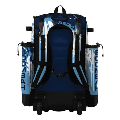 Boombah Superpack Hybrid Rolling Bat Bag - Wheeled & Backpack Version - Graffiti Drip - Multiple Color Options - color: Navy/Columbia Blue/White
