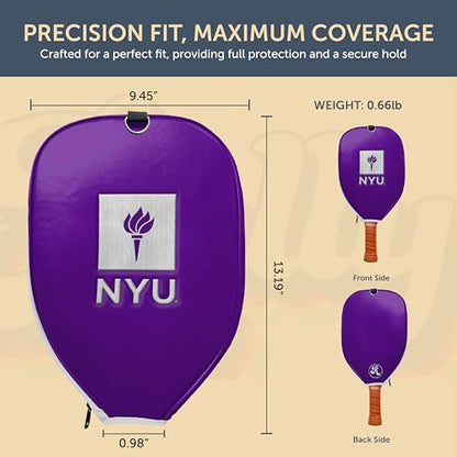 Officially Licensed Collegiate Pickleball Paddle Cover - Lightweight PU Leather Material - Durable Foam Interior Protection with Zippered Closure - Fits Most Paddles on the Market - color: NYU Violets