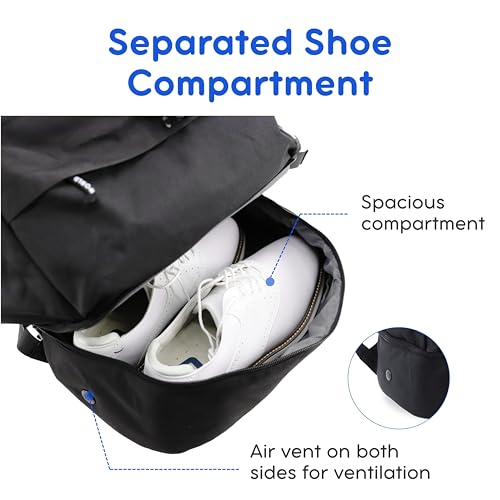 J World Ace 2 Racket Tennis Backpack for Women Men. Badminton Squash Pickleball Bag. Kids Sports Gym Bag w/Shoe Compartment - color: Black
