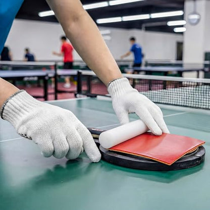 4pcs Table Tennis Rubber Cutter Kit – Roll Once Automatic Trimming Tool for Beginners, Clean Edges Every Time, Adjustable Design Fits Most Racket Shapes, Includes Roller, Gloves & Rubber Sheet