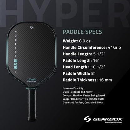 Gearbox GX2 Pickleball Paddle - Carbon Fiber Face, SST 2.0 Power Core, High Spin & Control for an Exceptional All Around Paddle
