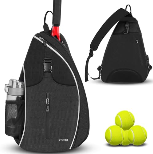 Ytonet Tennis Bag, Tennis Sling Backpack Crossbody Water Resistant for Men Women, Compatible for Pickleball Badminton Rackets - color: Black, size: Large
