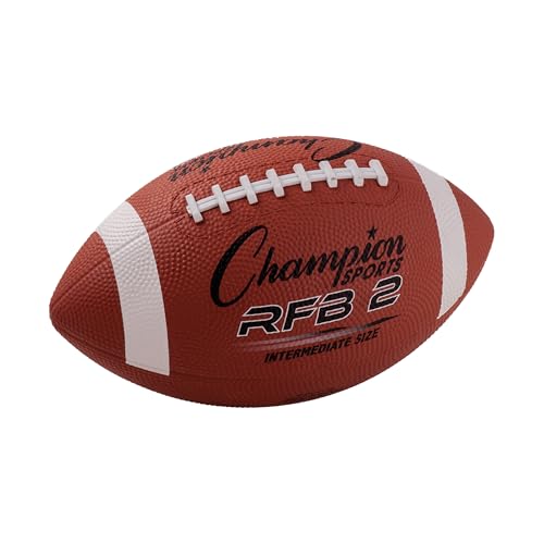 Champion Sports Rubber Football – Durable All-Weather Ball for Pee Wee to Official Sizes, Indoor & Outdoor Play - style: Intermediate Size