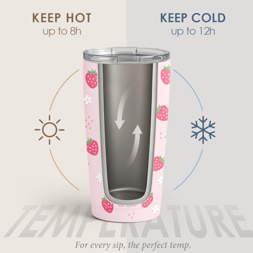 SANDJEST Strawberry Tumbler 20oz, Stainless Steel Travel Cup with Lid, Insulated Coffee Mug, Strawberry Gifts for Women Girls Friends Sisters on Birthday Christmas - color: Strawberry 1