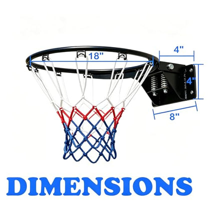 Rakon 18" Replacement Basketball Rim Wall Mount Hoop Hand-Crank Backboard Mounted for Indoor/Outdoor Classic Basketball Court, Teens, Adults, Schools, Parks - color: 18" Black Spring