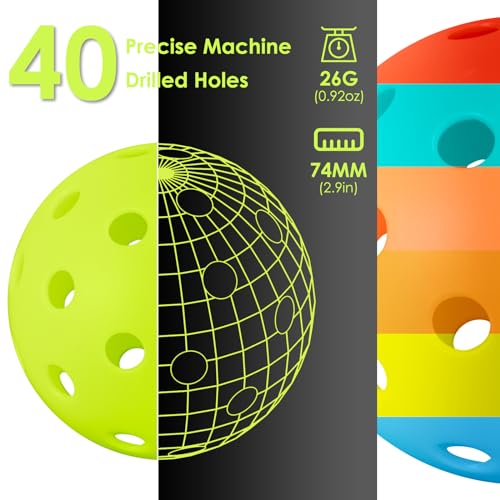 FOBAKY Pickleball Balls, Sports Outdoor Pickleballs, 40 Holes Outdoor Pickle Balls with Mesh Bag for Man and Women
