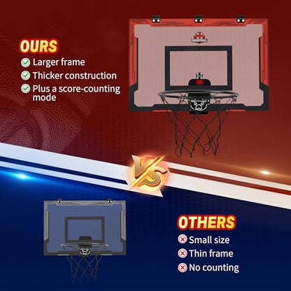 24 X 16 Inch Large Indoor Basketball Hoop for Kids Teens Adults, Over The Door Basketball Hoops with Electronic Scoreboard, Basketball Toys Birthday Gifts for Boys Girls