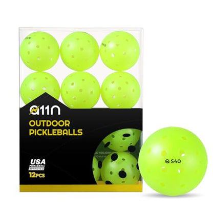 A11N S40 Outdoor Pickleball Balls- USA Pickleball Approved for Tournament Play, 3/6/12/50-Pack, Neon Green/Fuchsia/Tangerine - color: Neon Green, style: 12 Packs