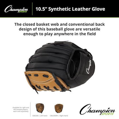 Champion Sports Catcher's Mitt - Synthetic Leather | Deep Pocket and Scoop Toe Design | Adjustable Wrist Strap Closure | Youth Size: 32" | Regular Fit