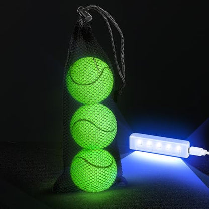 EliteTrace Glow in The Dark Tennis Balls, 3 Pack Training Tennis Balls Practice Balls, Pet Dog Playing Balls, With Rapid Glow Activator and Mesh Bag, Good for Pet Traning and Beginner Training Ball