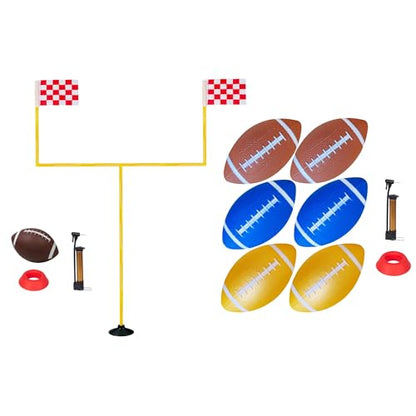 Football Field Goal Post with 7 Pcs Inflatable Footballs, 2 Pcs Football Kicker Stand and 2 Pcs Pump-Backyard Kicking Field Goal Post Set for Kids/Youth/Adults