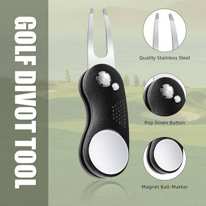 Mile High Life Golf Divot Repair Tool, All Metal Foldable Divot Tool with Pop-up Button & Magnetic Ball Marker - color: Black Curve